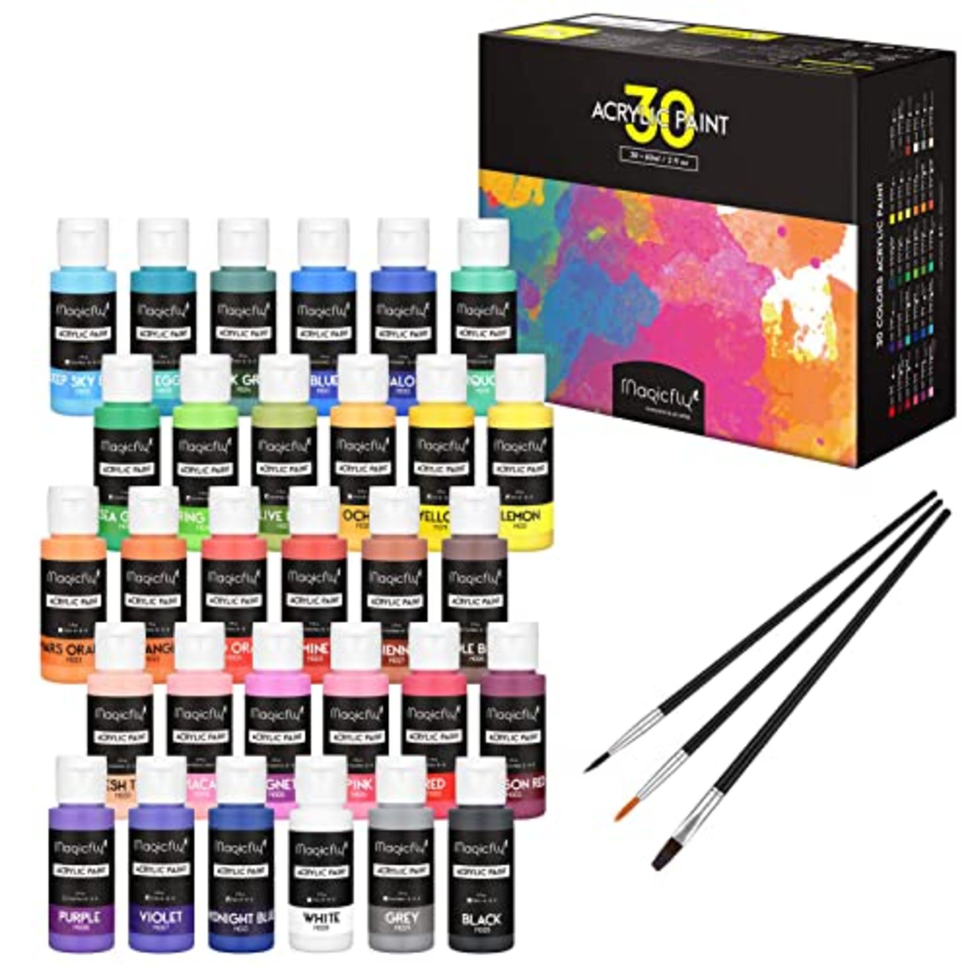 RRP £29.02 BRAND NEW STOCK Magicfly 30 Colours Acrylic Paint Set 60ml