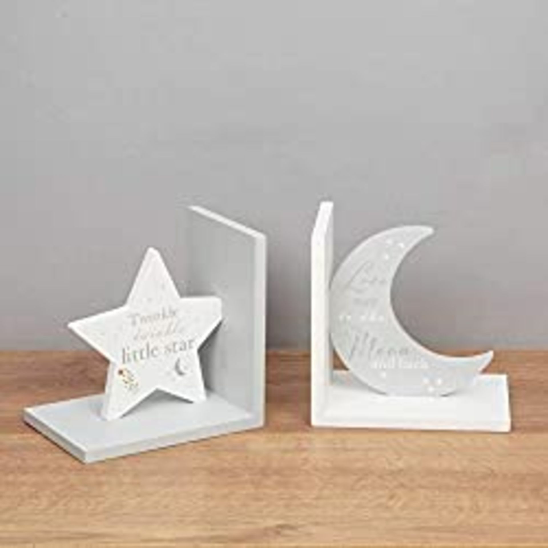 RRP £13.35 Bambino CG1520 Star & Moon Shaped Bookends Pale Blue