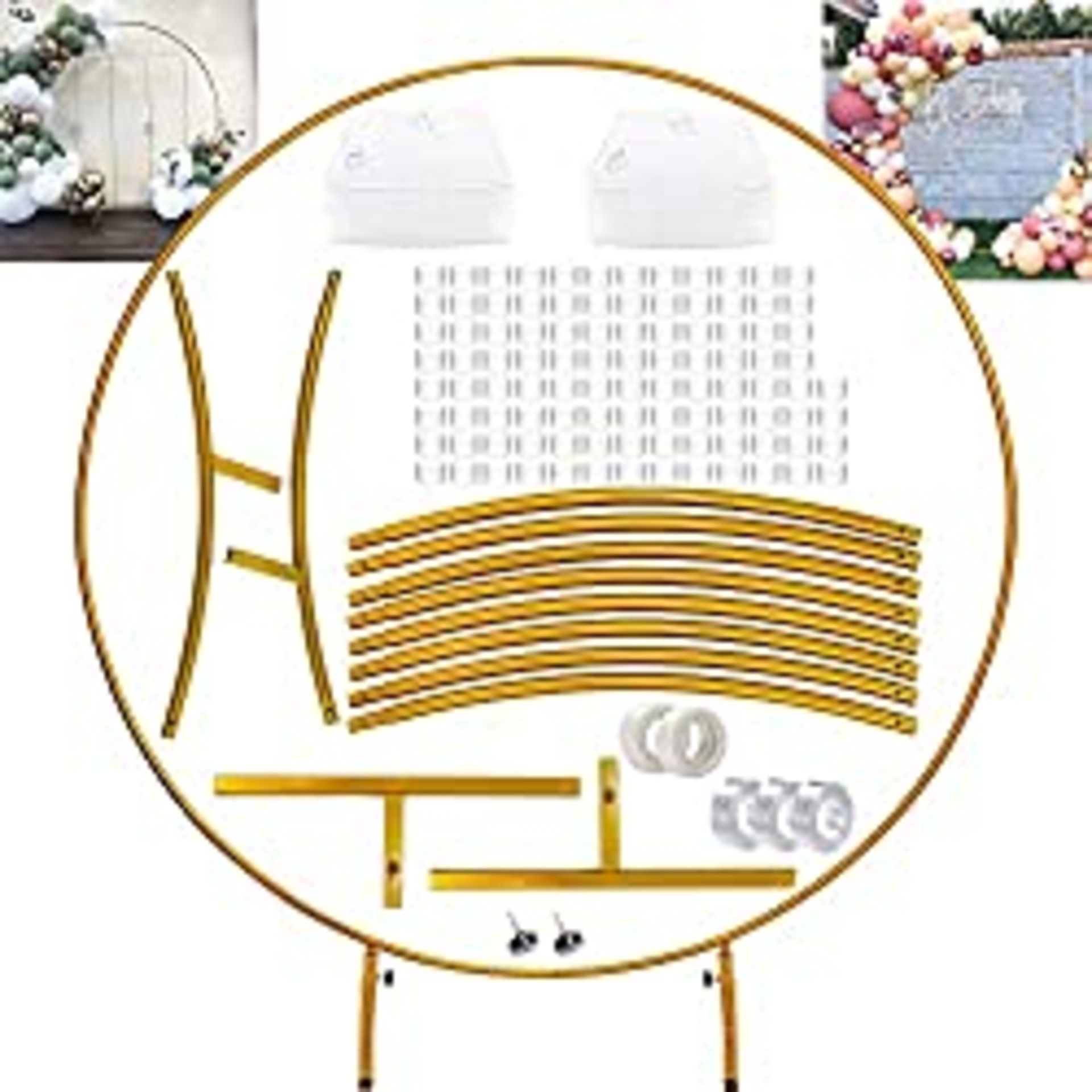 RRP £49.82 PILIN Huge Gold Metal Round Balloon Arch Kit Removable