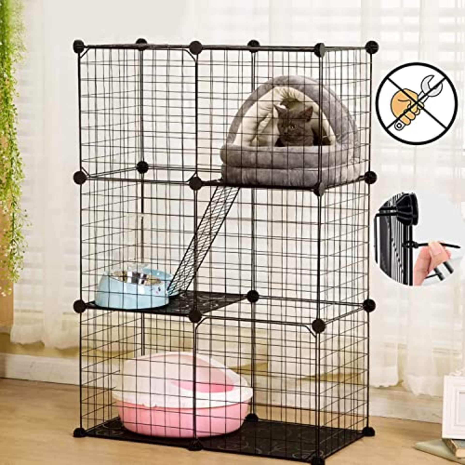 RRP £78.15 ybaymy 3 Tier Indoor Cat Cage Large DIY Cat Enclosure