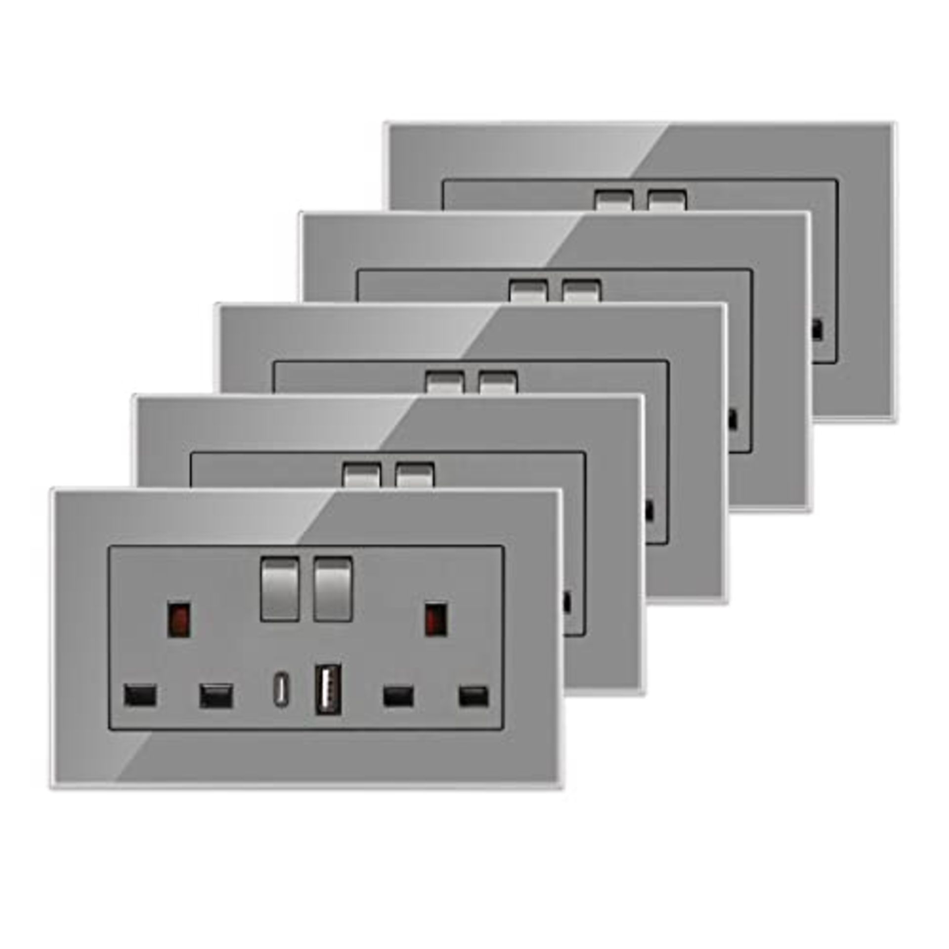 RRP £72.57 5 Pack CNBINGO Double Switched Socket with Dual USB Charging Ports