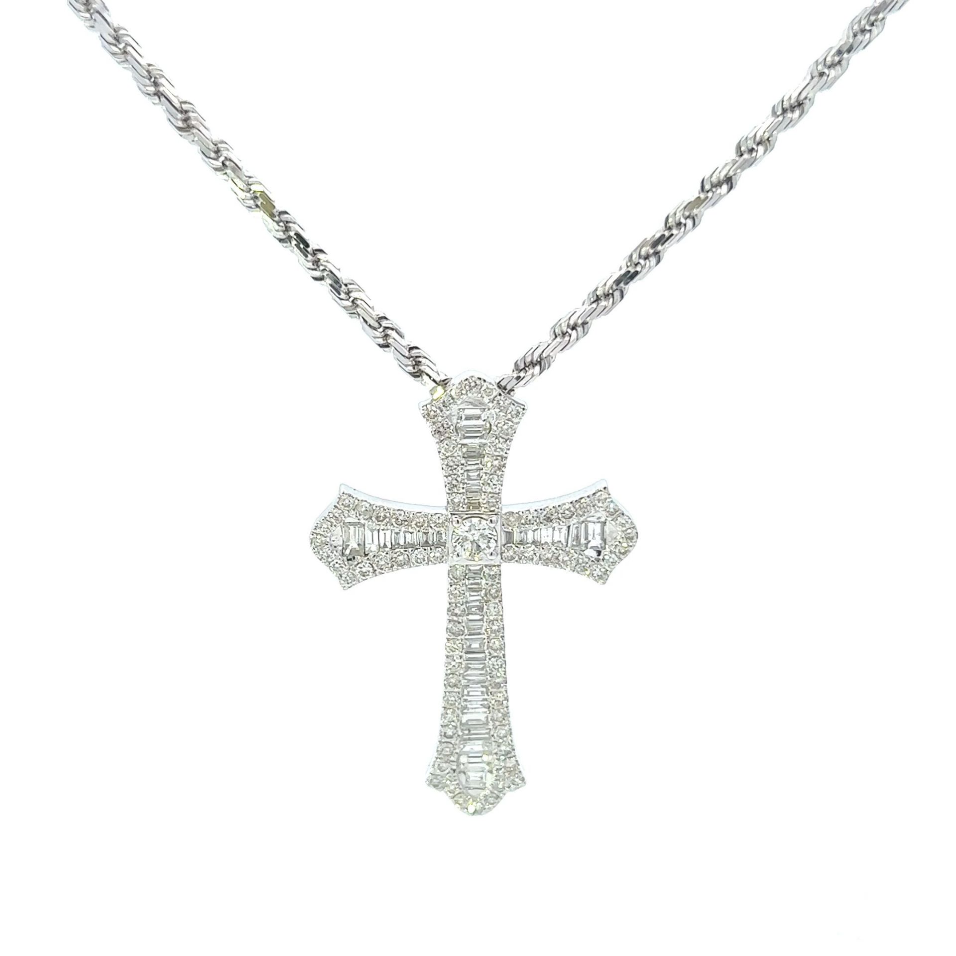 RRP-£6800.00 18K WHITE GOLD PENDENT SET WITH ONE HUNDRED AND NINETEEN ROUND BRILLIANT & BAGUETTE CUT