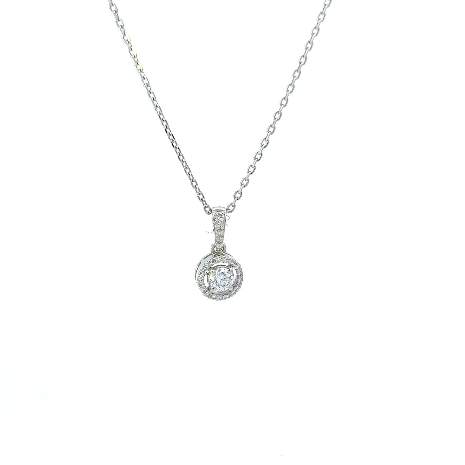 RRP-£3750.00 18K WHITE GOLD PENDENT WITH CHAIN, SET WITH ONE ROUND BRILLIANT CUT NATURAL DIAMOND AND