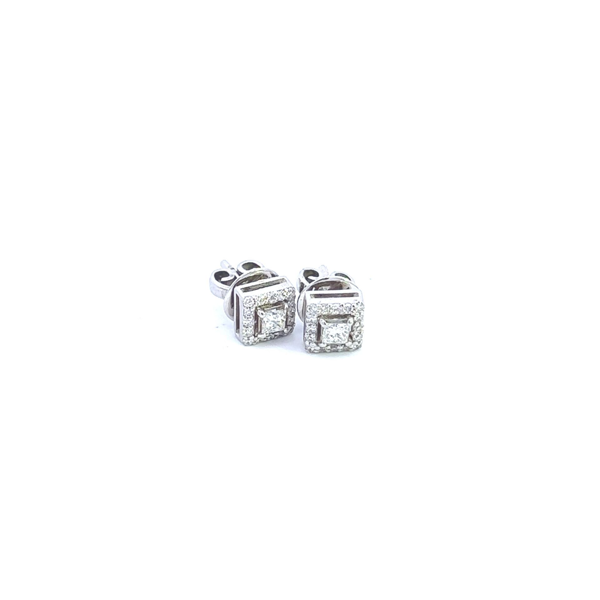 RRP-£3450.00 18K WHITE GOLD DIAMOND EARRINGS, SET WITH PRINCESS AND ROUND BRILLIANT CUT DIAMONDS,TOT - Image 3 of 4