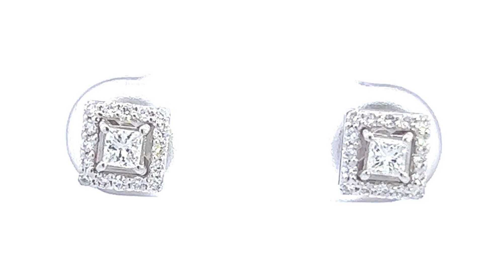 RRP-£3450.00 18K WHITE GOLD DIAMOND EARRINGS, SET WITH PRINCESS AND ROUND BRILLIANT CUT DIAMONDS,TOT