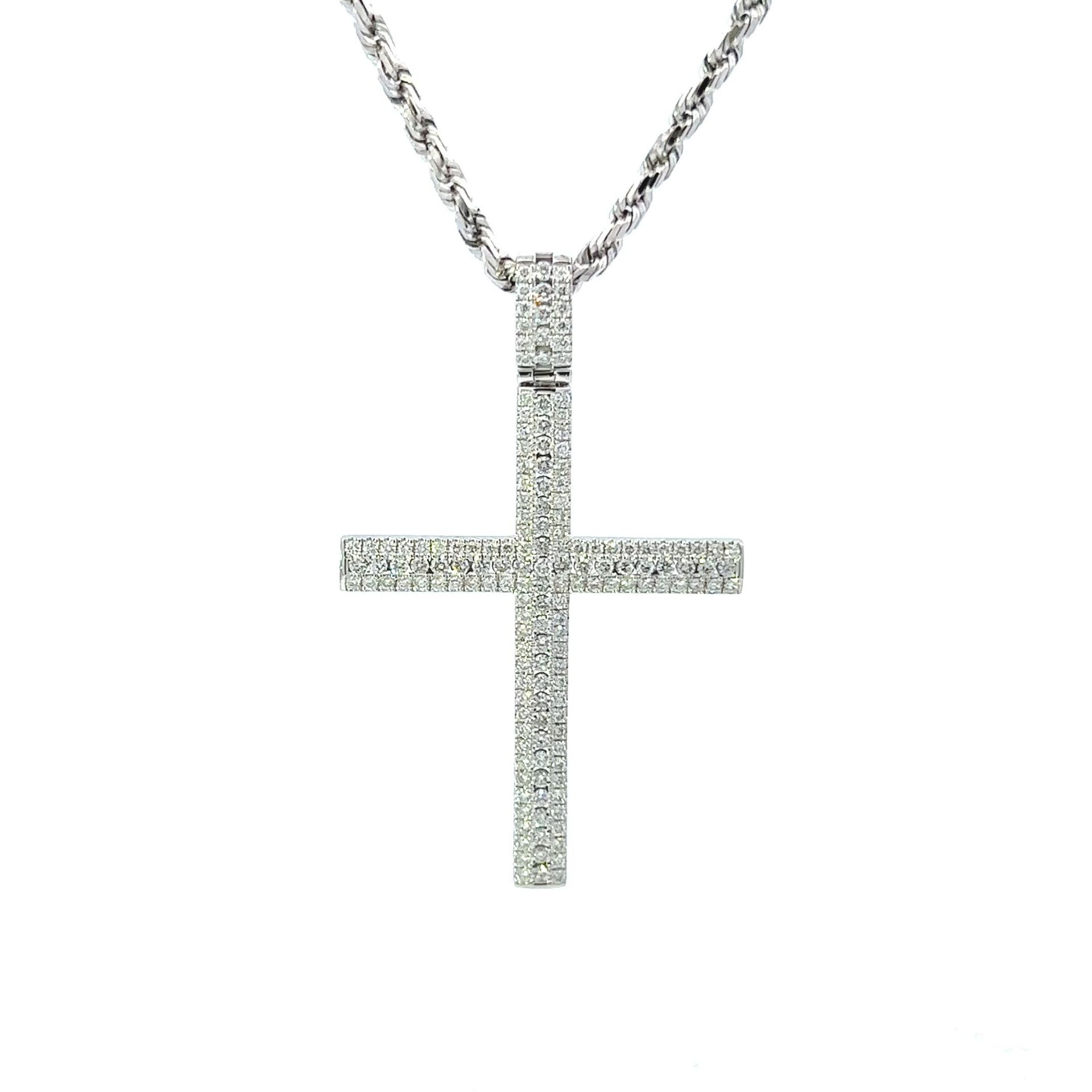 RRP-£5750.00 18K WHITE GOLD DIAMOND CROSS PENDENT,SET WITH ROUND BRILLIANT CUT DIAMONDS, TOTAL DIAMO