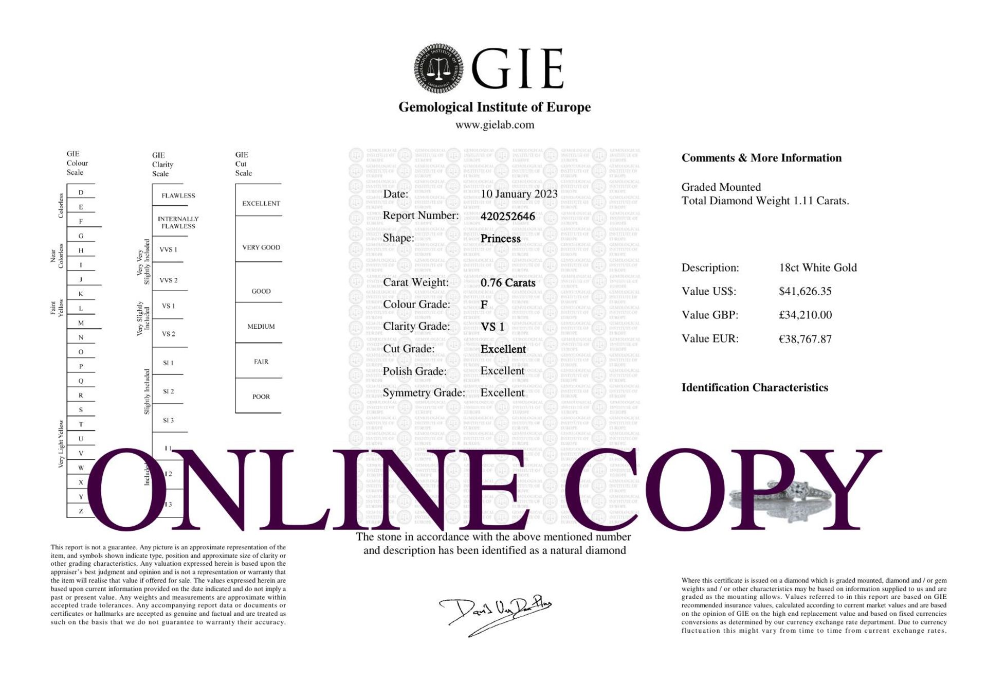 Platinum Matching Bridal Set Gia E Vs2 (0.76) 1.11 Carats - Valued By GIE £34,210.00 - One beautiful - Image 6 of 6