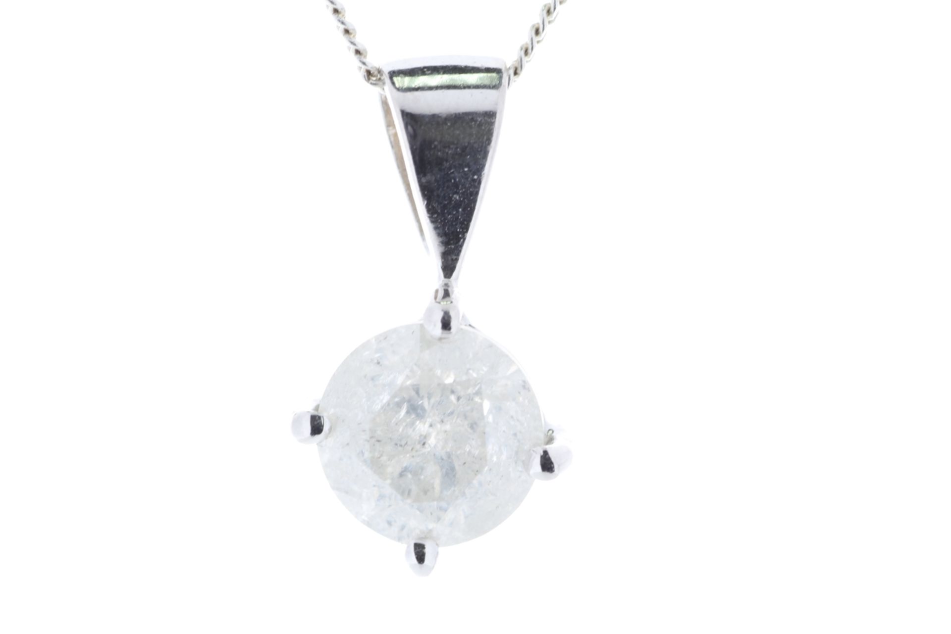 18ct White Gold Prong Set Diamond Pendant 1.42 Carats - Valued By GIE £14,595.00 - One round