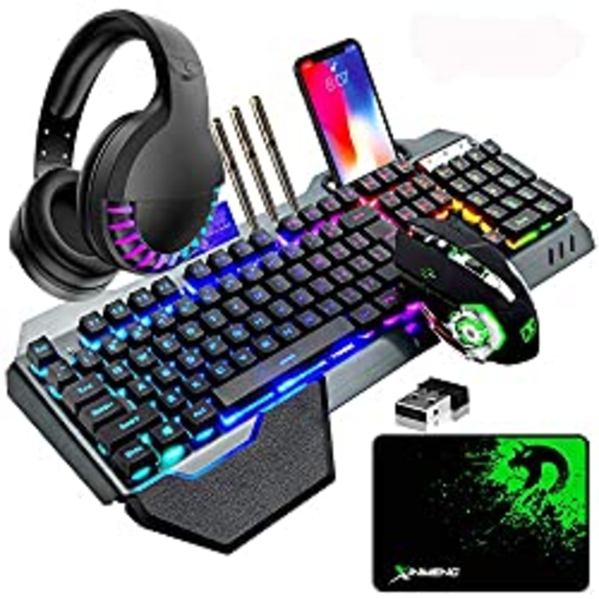 RRP £66.34 Wireless Gaming Keyboard & Mouse & Headset & Mouse Pad Combo Set 4 in 1