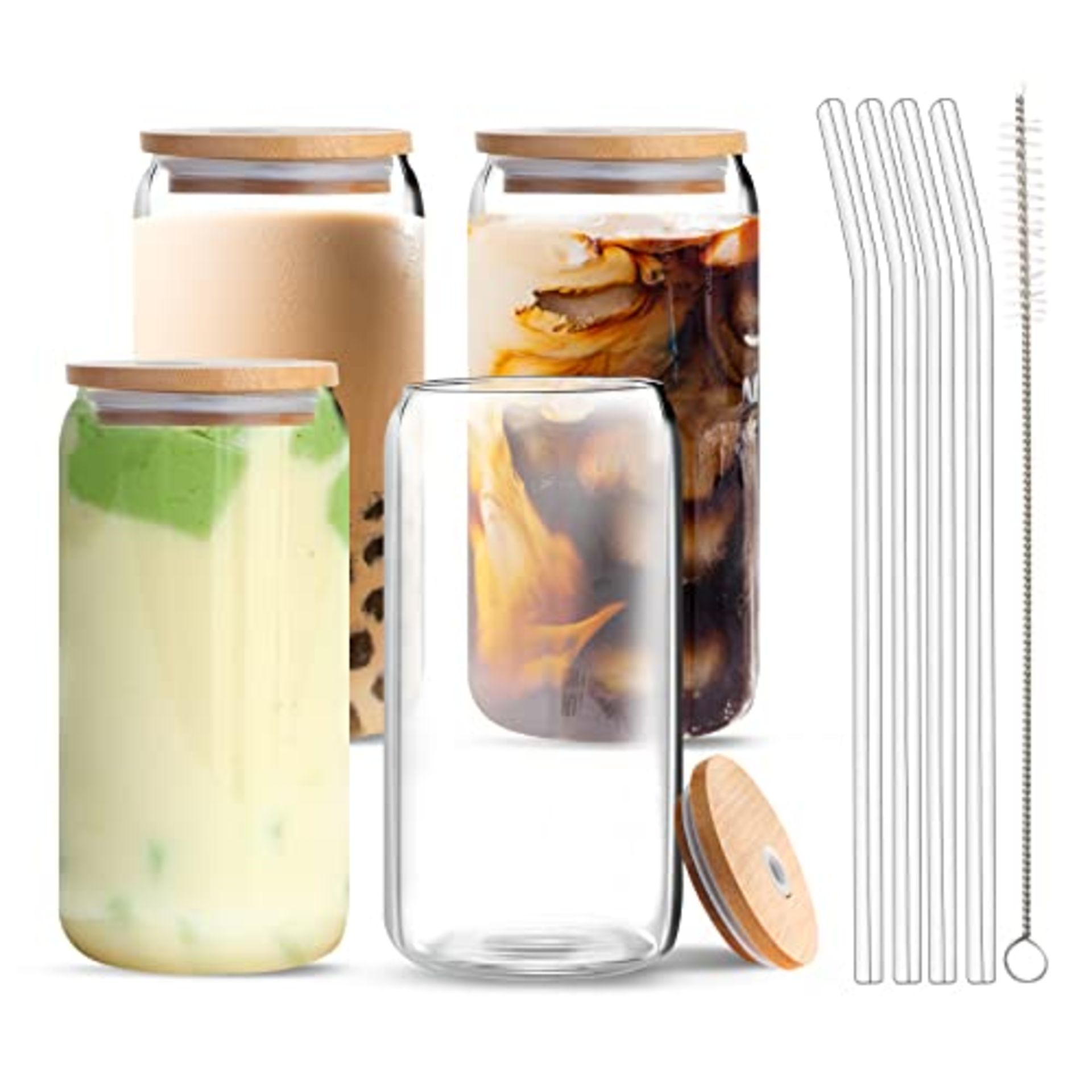 RRP £26.79 Aikio Drinking Glasses with Bamboo Lids and Glass Straws