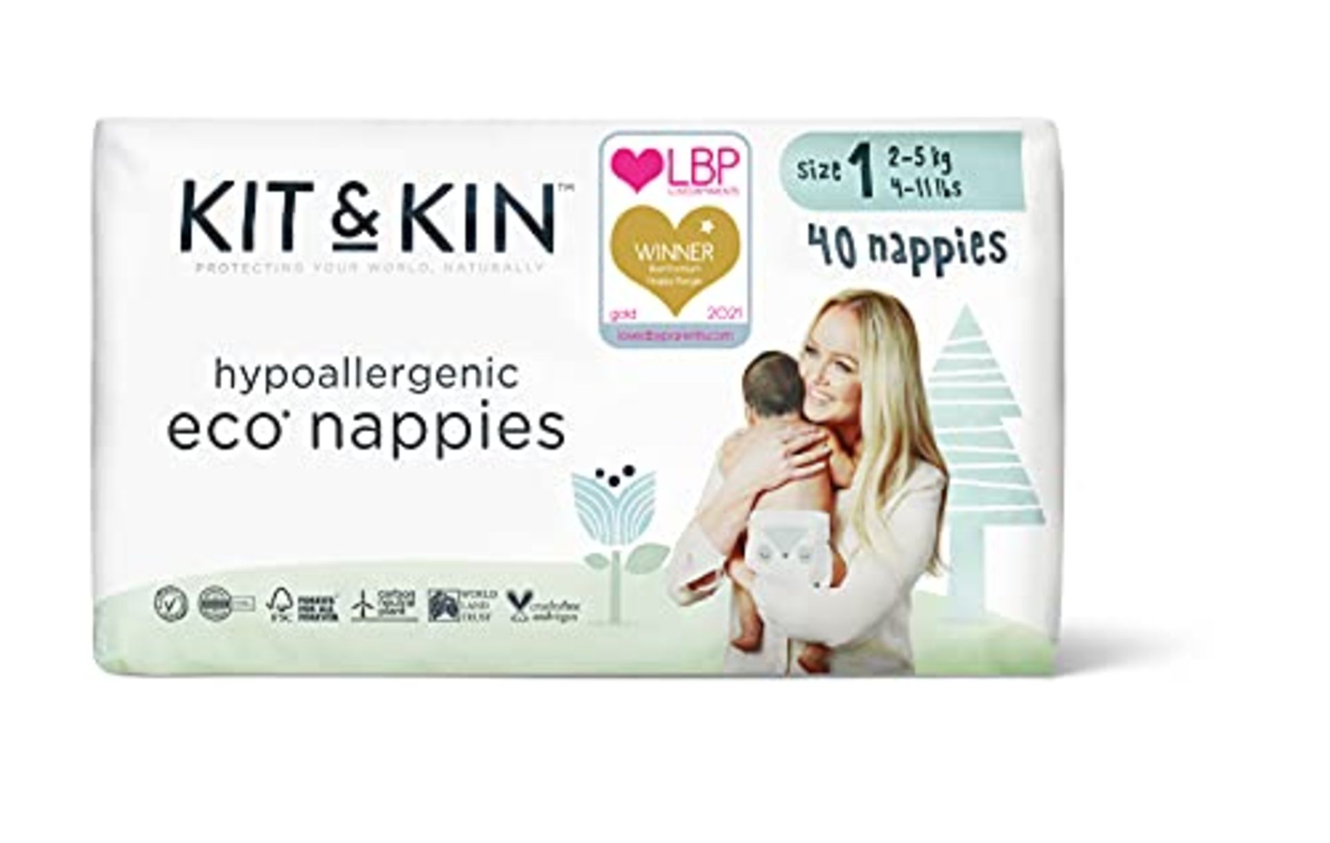 RRP £45.56 BRAND NEW STOCK Kit & Kin Eco Nappies Size 1 Hypoallergenic and Sustainable (38 x 4 Pack