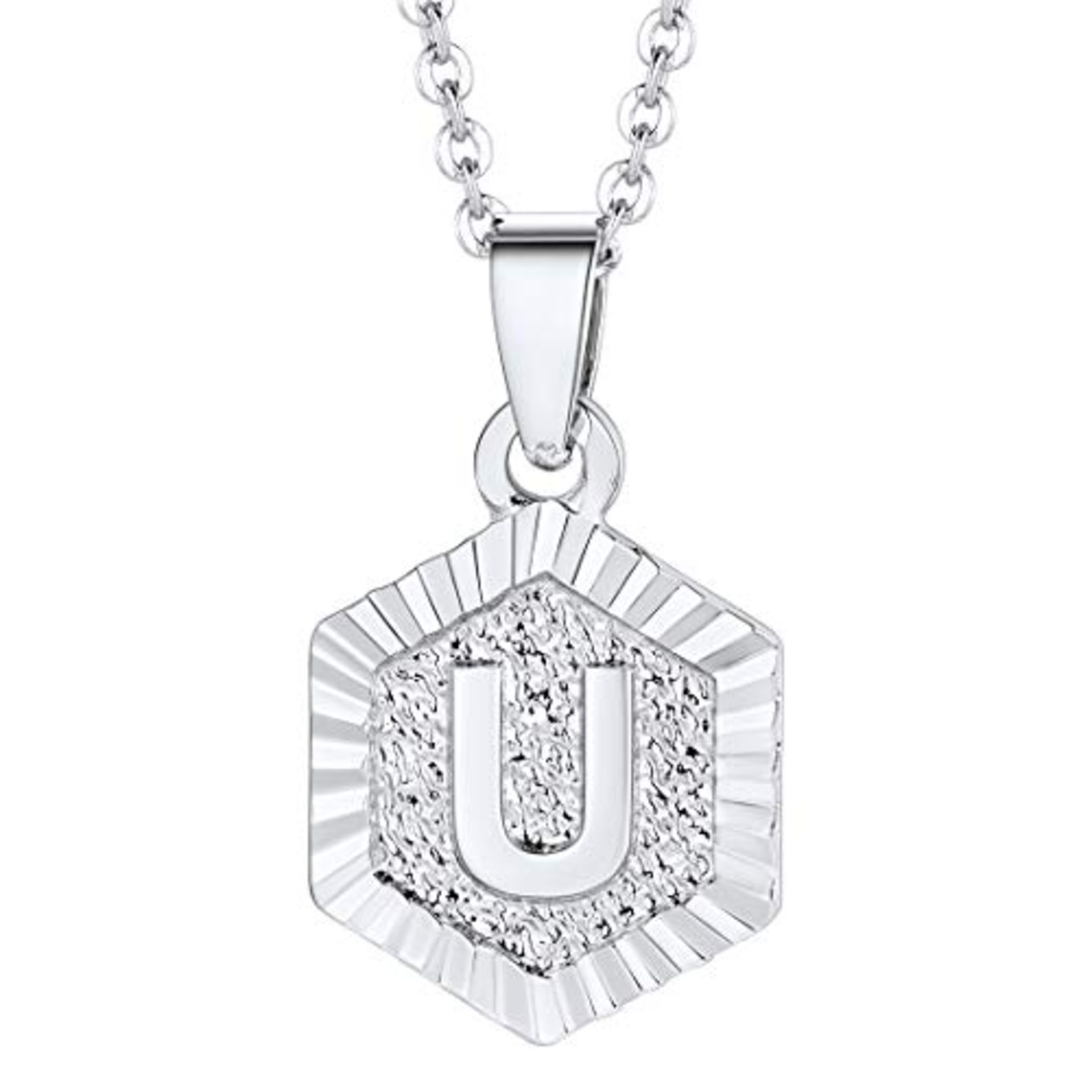 RRP £15.62 BRAND NEW STOCK U7 U Necklace Stainless Steel Pendant with Initial Womens Necklaces
