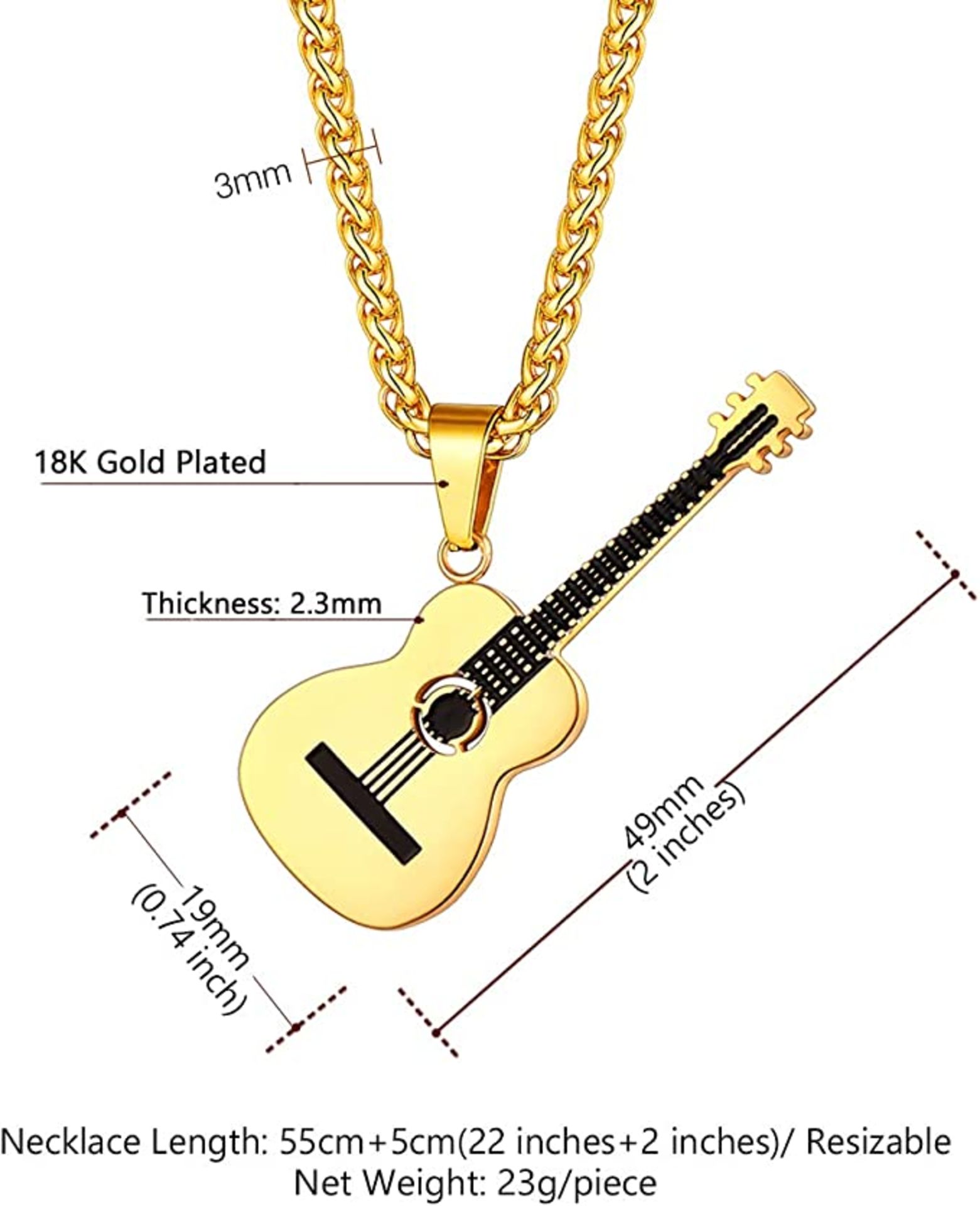 RRP £17.85 BRAND NEW STOCK U7 Gifts For Guitar Players Mens Gold Plated Pendant