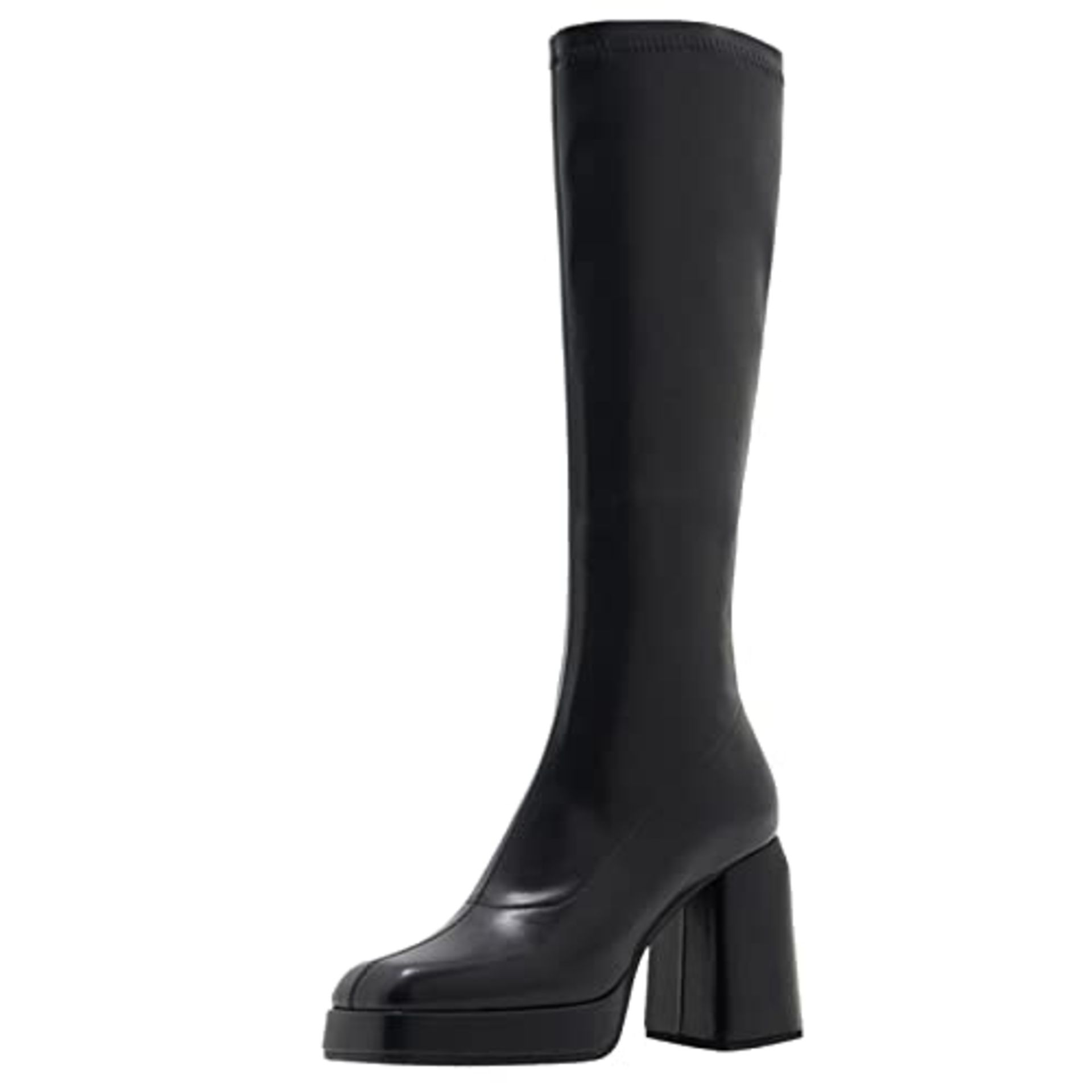 RRP £48.00 GUIHUA Women's Platform Chunky Heel Square Toe Stretch Knee High Boots(3 UK