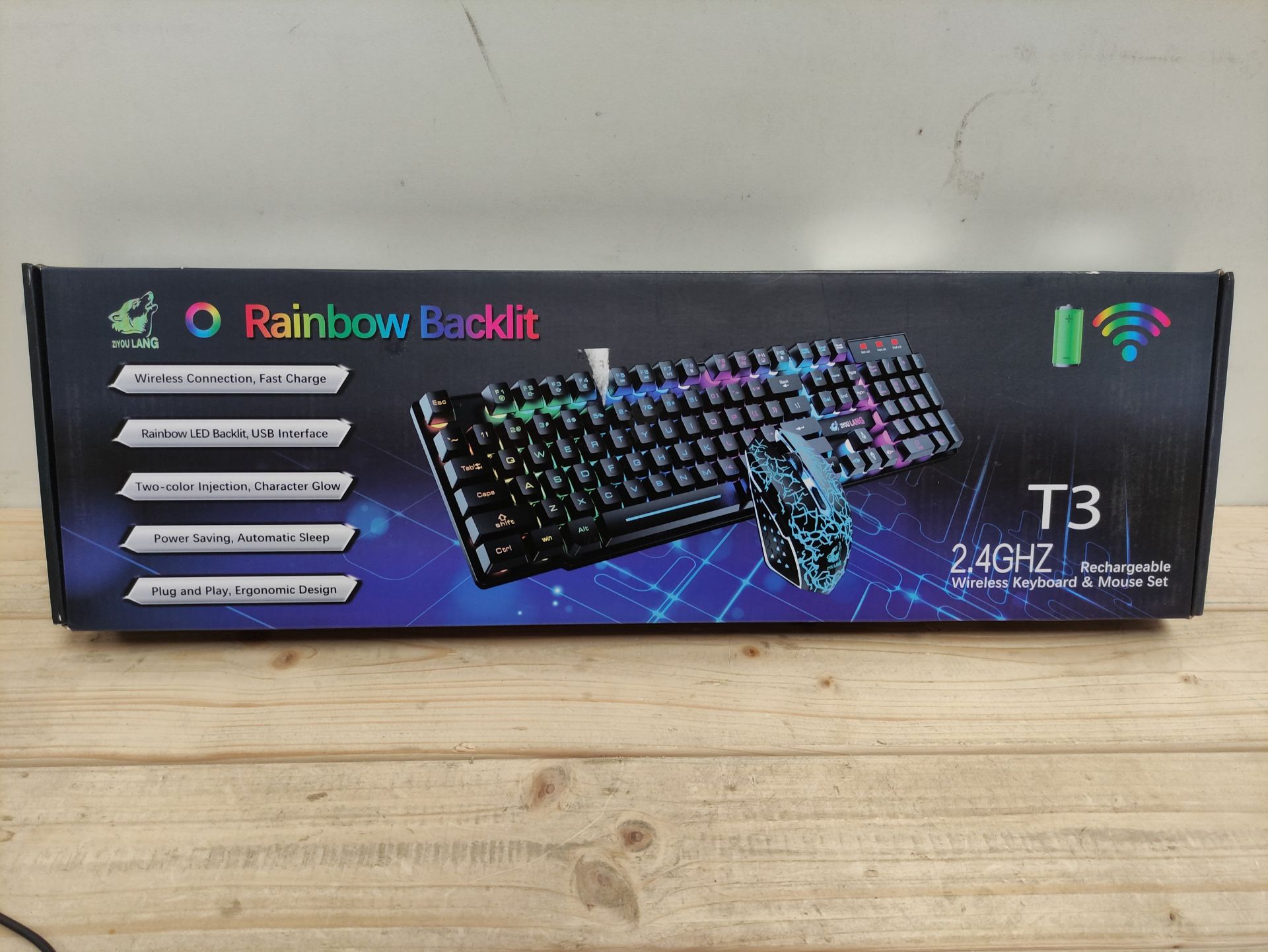 RRP £39.06 Wireless Keyboard Mouse Combo Rainbow Backlit 2.4G - Image 2 of 2