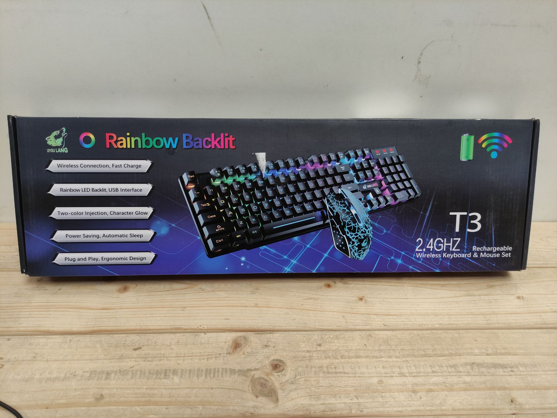 RRP £39.06 Wireless Keyboard Mouse Combo Rainbow Backlit 2.4G - Image 2 of 2