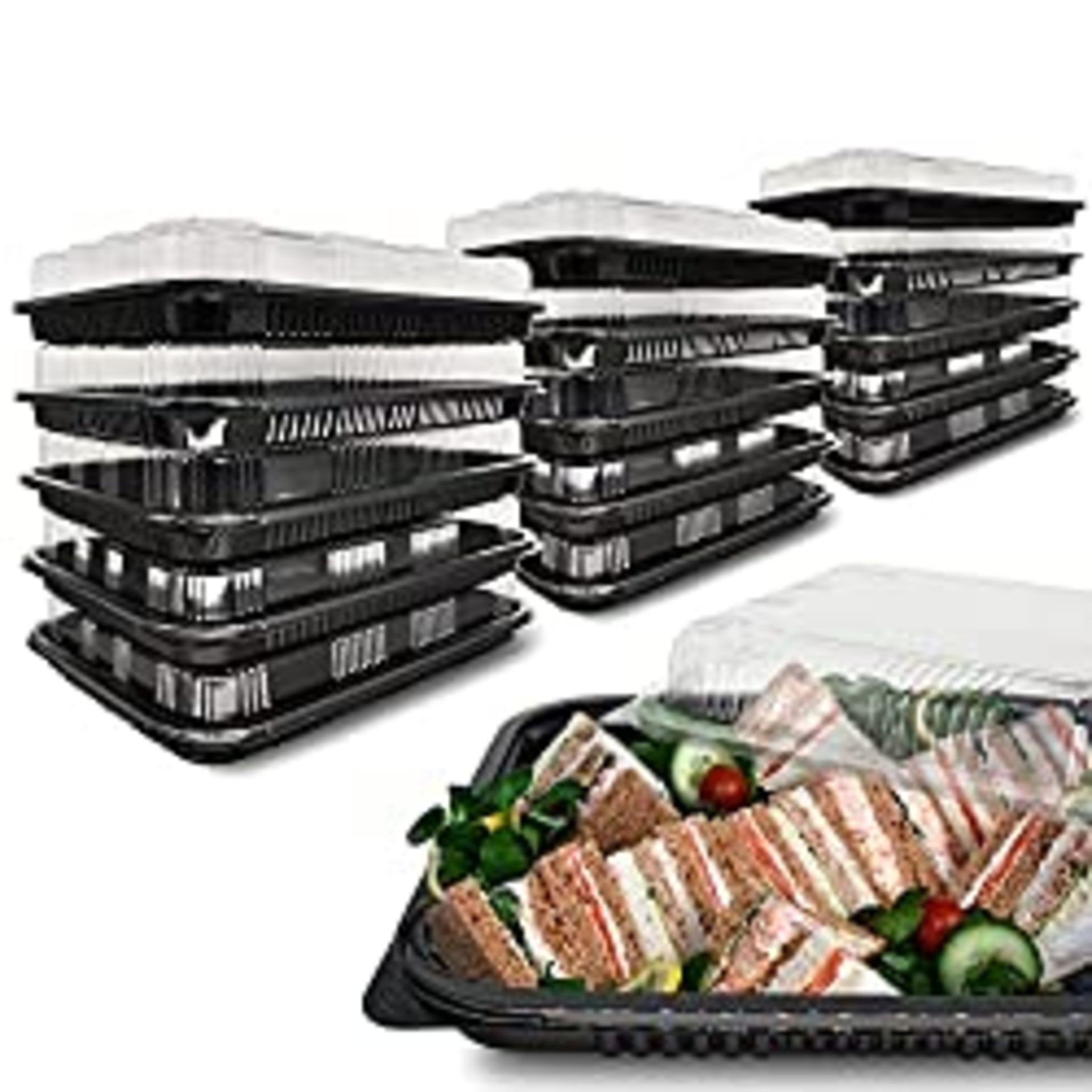 RRP £44.73 Reusable Plastic Buffet Catering Sandwich Trays with Clear Plastic Lids Cake - Image 2 of 4