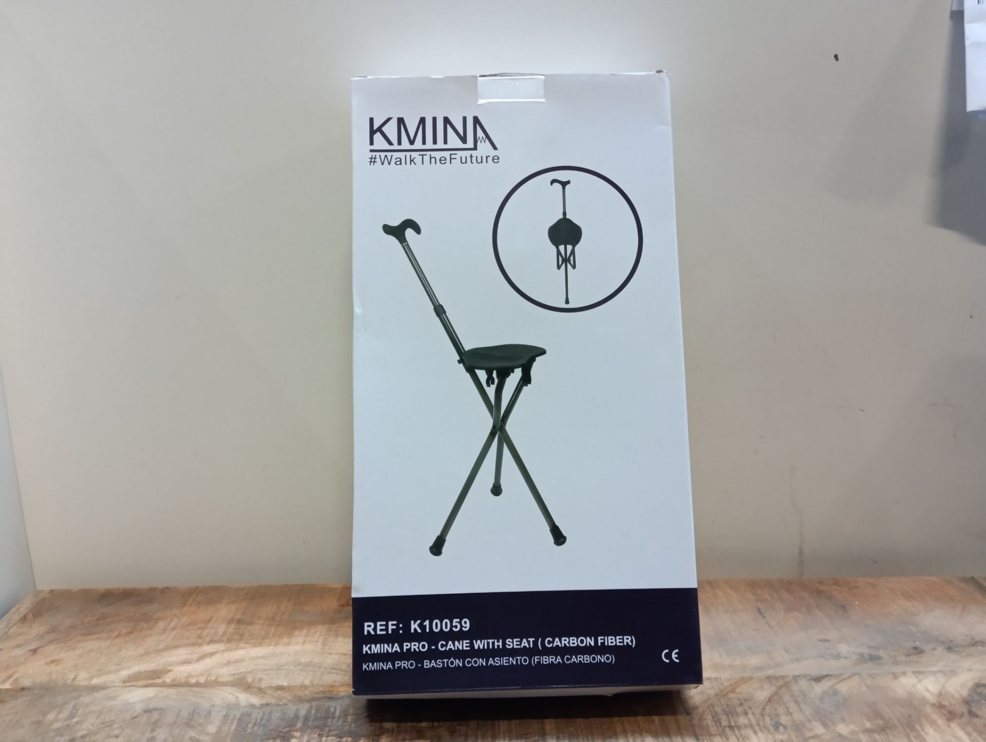RRP £89.32 KMINA PRO - Carbon Fiber Walking Stick with Seat (Height Adjustable Handle) - Image 2 of 2