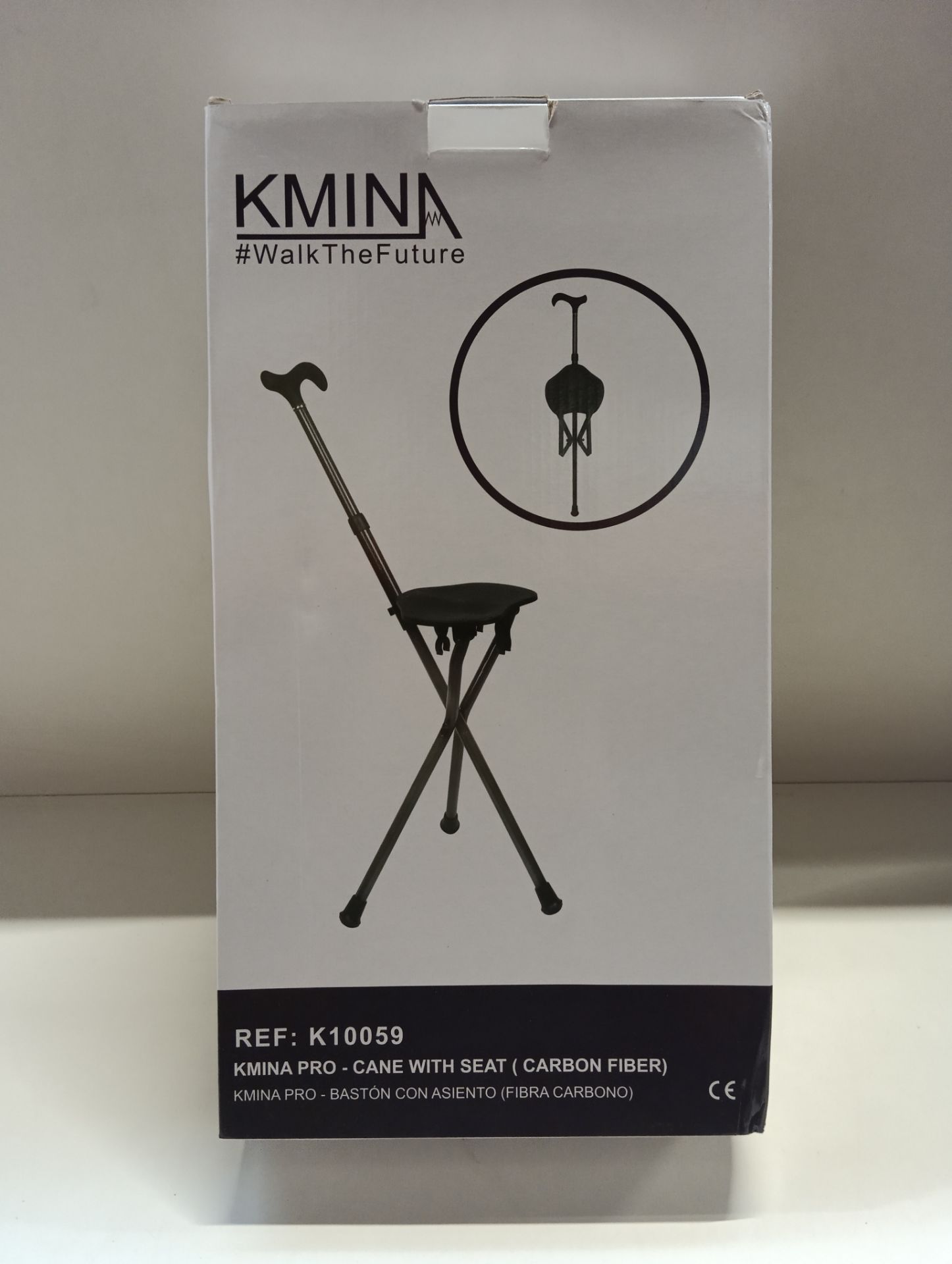 RRP £89.32 KMINA PRO - Carbon Fiber Walking Stick with Seat (Height Adjustable Handle) - Image 2 of 2