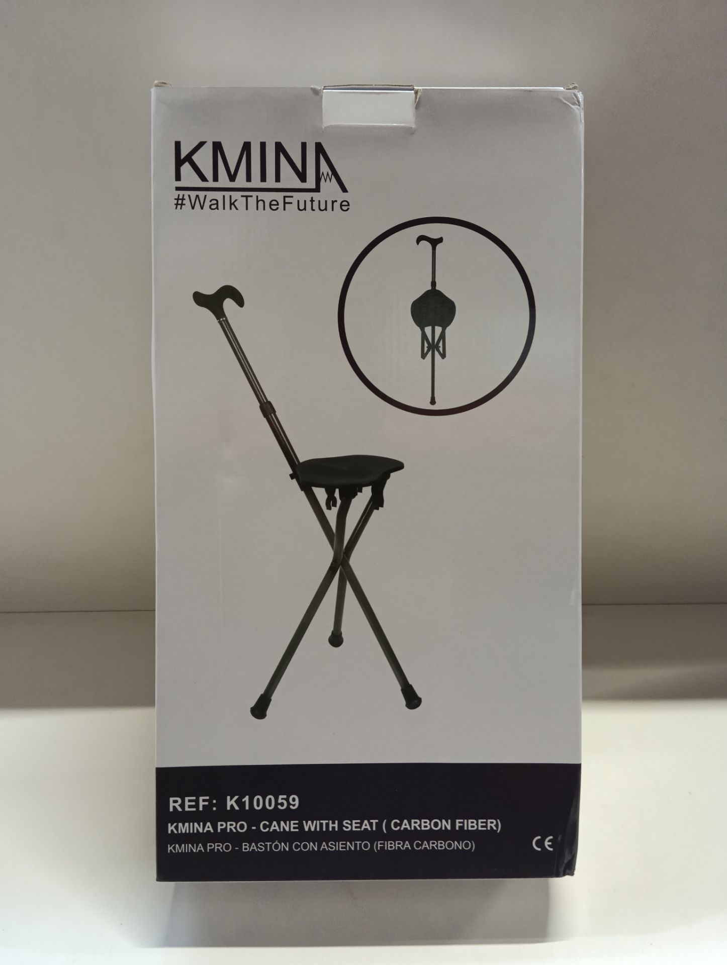 RRP £89.32 KMINA PRO - Carbon Fiber Walking Stick with Seat (Height Adjustable Handle) - Image 2 of 2