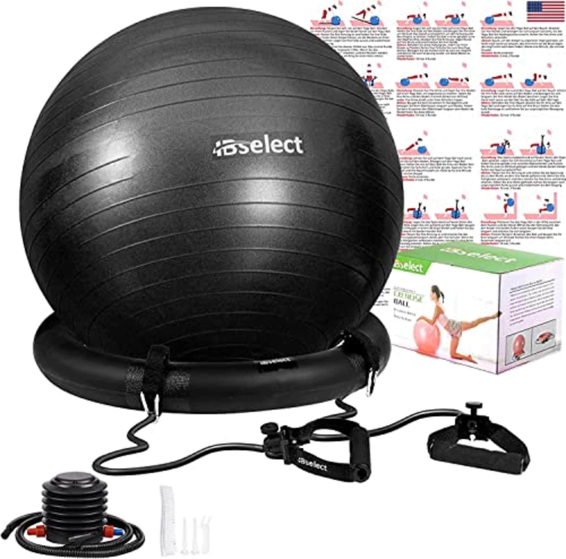 RRP £26.80 HBselect Exercise Ball Chair & Anti-Slip Stability Base & Resistance Bands