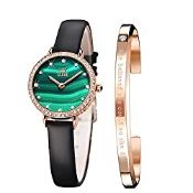 RRP £38.70 OLEVS Ladies Watches Green Leather Strap Dress Fashion