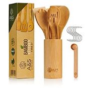 RRP £24.54 A&S Kitchen Utensils Set. 16pc Organic Bamboo Utensils