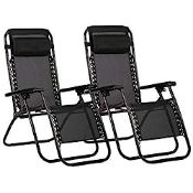 RRP £83.71 Havnyt Zero Gravity Reclining Chairs Garden Sun Loungers Black SET OF 2