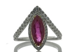 18ct White Gold Marquise Cut Ruby And Diamond Ring (R2.11) 0.47 Carats - Valued By AGI £7,195.00 - A