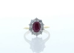 18ct Yellow Gold Oval Cluster Claw Set Diamond And Ruby Ring (R1.64) 1.00 Carats - Valued By AGI £