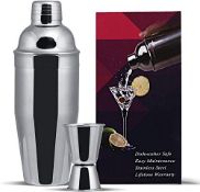 RRP £14.50 GWHOLE 3 Pcs Cocktail Shaker Cocktail Making Set 750 ml with Recipes (e-Book)