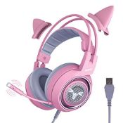 RRP £48.07 SOMiC Pink Cat Gaming Headset with Virtual 7.1 and LED Light