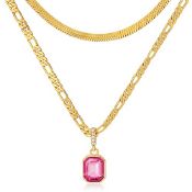 RRP £15.54 Mesovor 18K Gold Layered Crystal Necklace