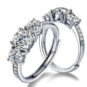 RRP £44.65 Atylyk 2 Carat Moissanite Trilogy Rings for Women Adjustable