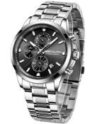 RRP £43.48 MEGALITH Mens Watches Silver Stainless Steel Chronograph