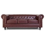 RRP £554.99 Bravich Leather Chesterfield Sofa- Brown. 3 Seater Settee