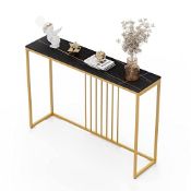 RRP £162.94 Slim Console Table Hallway Unit: Black Gold Lines Pattern