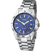 RRP £25.67 Sekonda Gents Blue Dial Silver Stainless Steel Bracelet Watch 3279