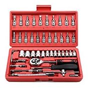 RRP £18.64 EGOFINE 46 Pieces 1/4 inch Drive Socket Ratchet Wrench Tool Set