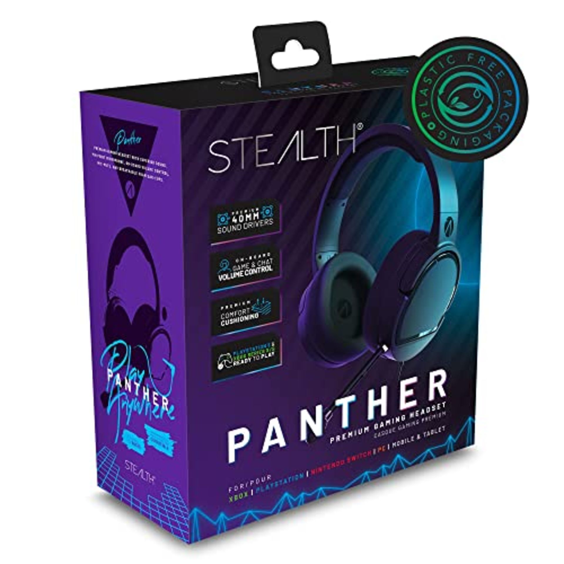 RRP £33.49 STEALTH PANTHER Black - Over Ear Gaming Headset PS4/PS5 - Image 2 of 4
