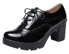 RRP £37.95 DADAWEN Women's Wingtip Mid Block Heel Platform Oxfords