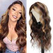RRP £178.02 13X4 Lace Front Human Hair Wig Ombre Honey Blonde Highlight Wigs