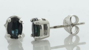 9ct White Gold Sapphire Earring (S0.76) - Valued By AGI £1,380.00 - These 9ct white gold stud