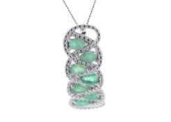 Silver Emerald Pendant - Valued By AGI £525.00 - Sterling silver emerald pendant, set with seven