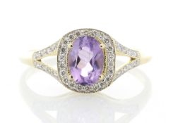9ct Yellow Gold Amethyst And Diamond Halo Set Ring - Valued By GIE £3,760.00 - This stunning cluster