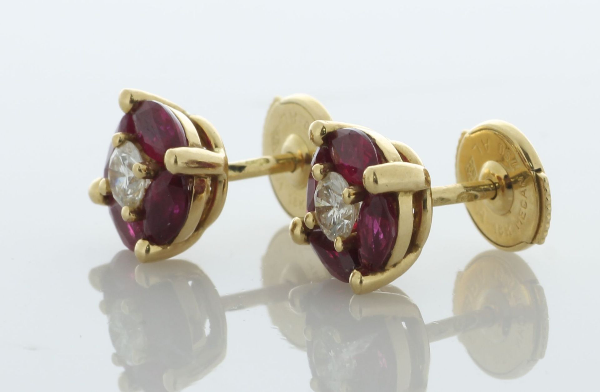 18ct Yellow Gold Diamond And Ruby Stud Earrings (R2.16) 0.34 - Valued By AGI £4,995.00 - A unique - Image 2 of 5