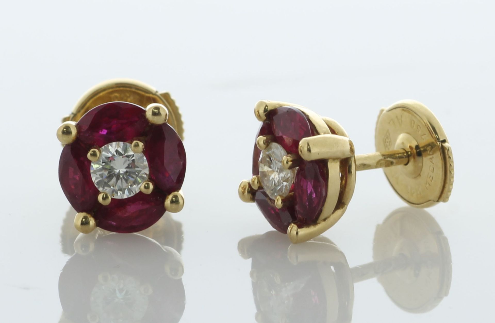 18ct Yellow Gold Diamond And Ruby Stud Earrings (R2.16) 0.34 - Valued By AGI £4,995.00 - A unique