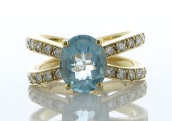18ct Yellow Gold Diamond And Aqua Ring (AM5.00) 0.80 Carats - Valued By AGI £6,820.00 - A large oval