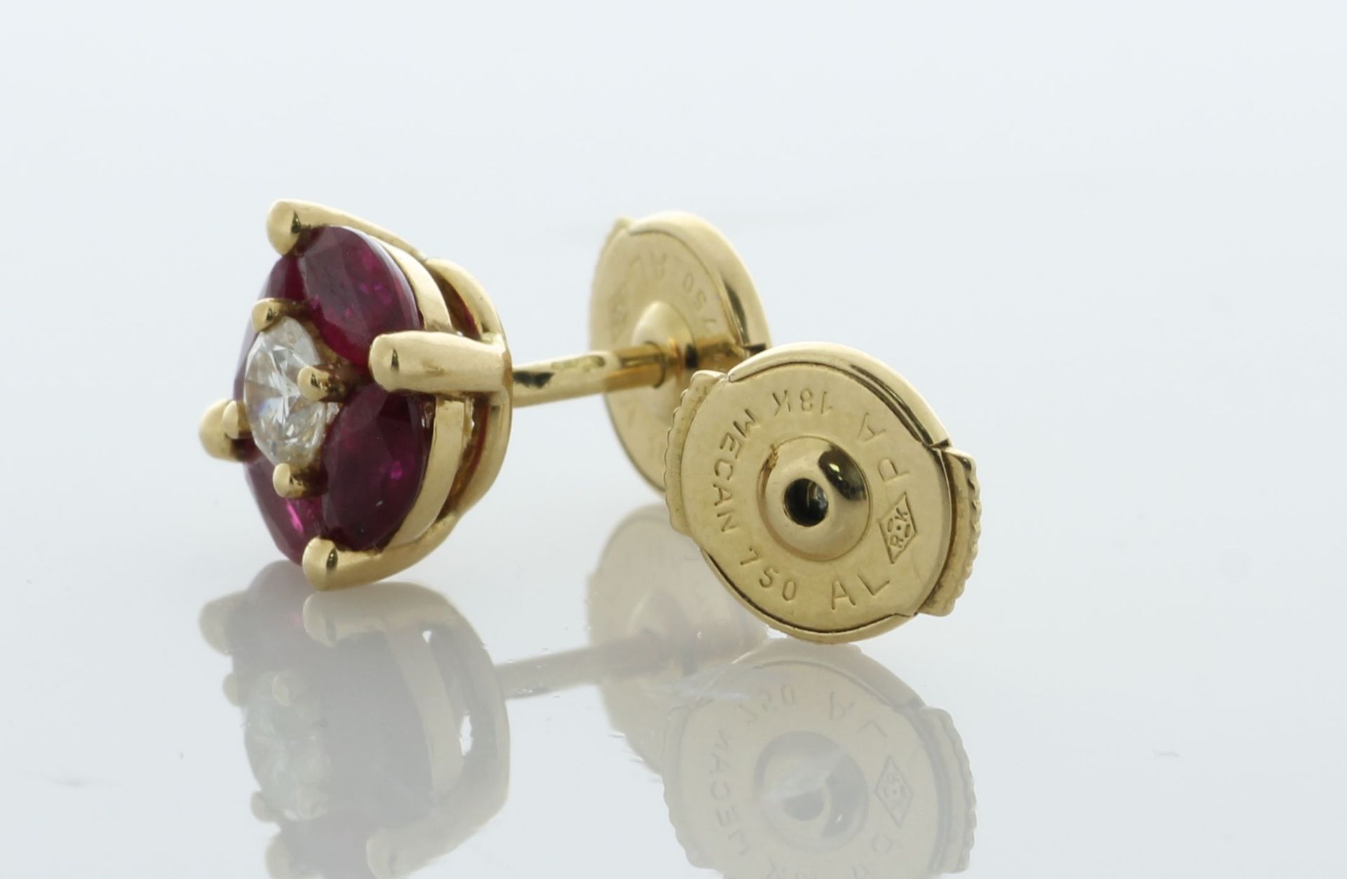18ct Yellow Gold Diamond And Ruby Stud Earrings (R2.16) 0.34 - Valued By AGI £4,995.00 - A unique - Image 3 of 5