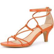 RRP £35.72 Perphy Strappy Knot Ankle Strap Kitten Heels Sandals for Women Orange, 6.5 UK